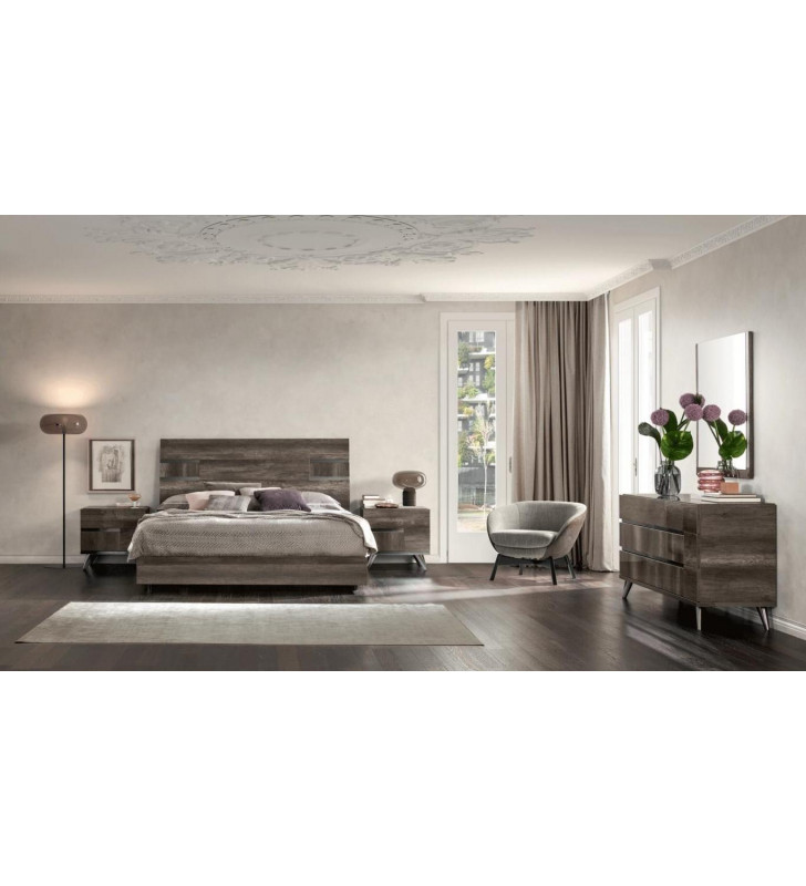 Vintage Oak Gloss Finish King Bedroom Set 5 Pcs Made in Italy ESF Medea
