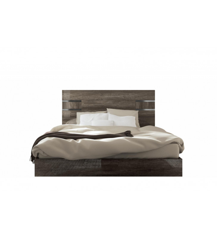 Vintage Oak Gloss Finish King Size Platform Bed Made in Italy ESF Medea
