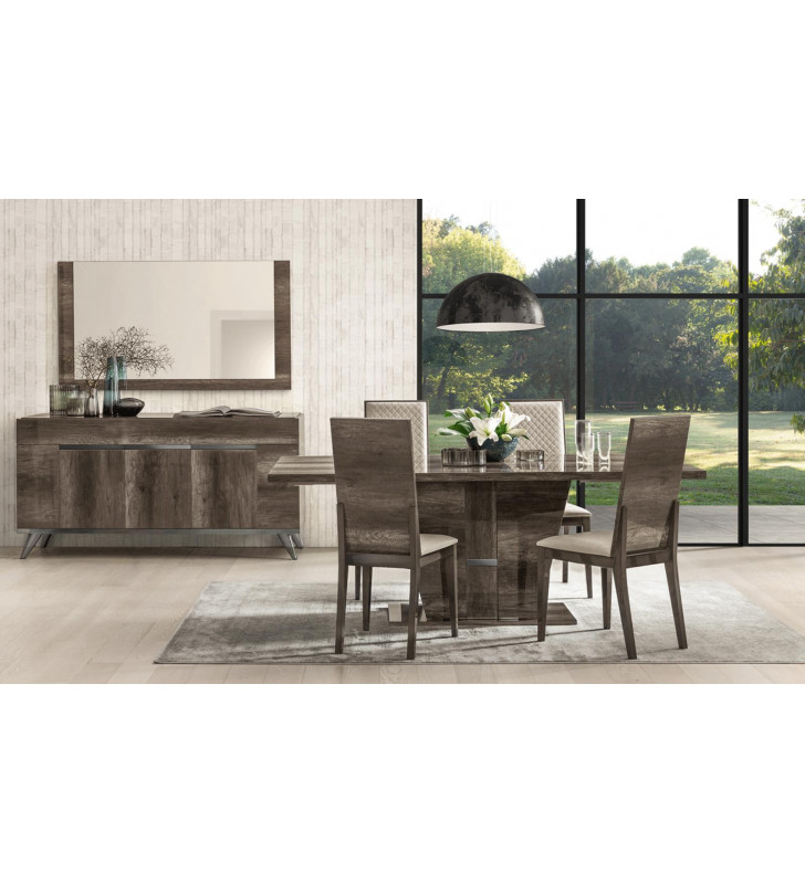Vintage Oak Lacquer Finish Dining Set w/ Buffet 7Pcs Medea ESF