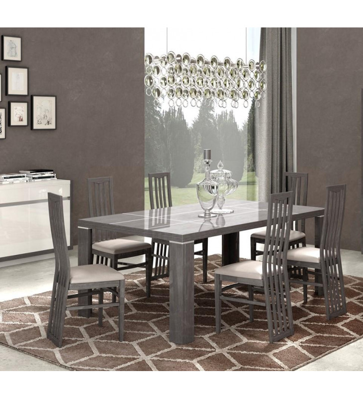 Glossy Grey & White Finish Dining Set 7Pcs Modern Made in Italy ESF Mangano