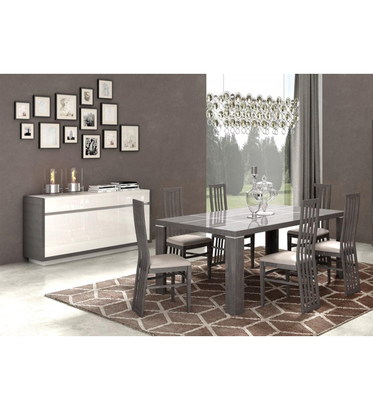 Glossy Grey & White Finish Dining Set w/Buffet 8Pcs  Made in Italy ESF Mangano