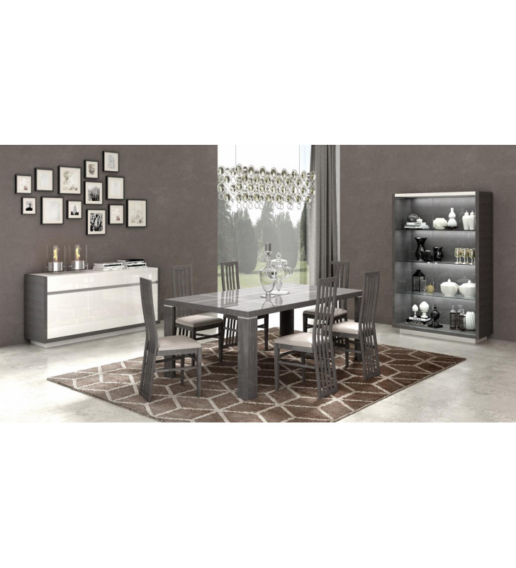 Glossy Grey & White Finish Dining Set w/Buffet & China 9Pcs  Made in Italy ESF Mangano