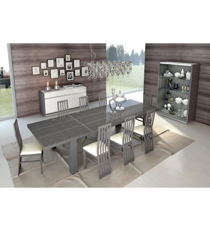 Glossy Grey & White Finish Dining Set w/Buffet & China 11Pcs  Made in Italy ESF Mangano