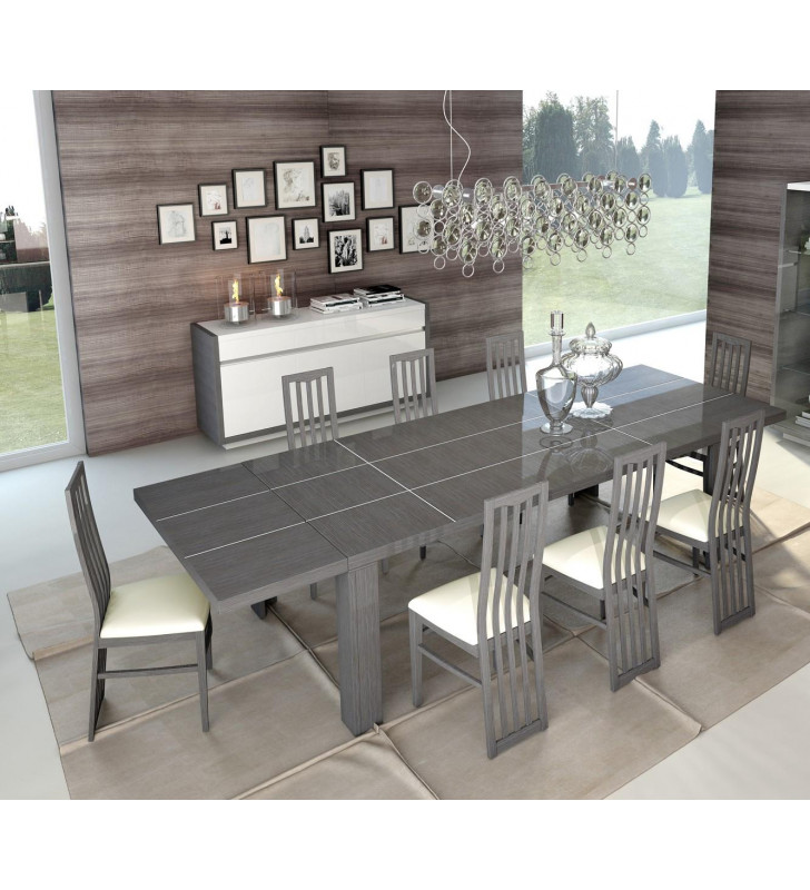 Glossy Grey & White Finish Dining Set w/Buffet 10 Pcs Made in Italy ESF Mangano