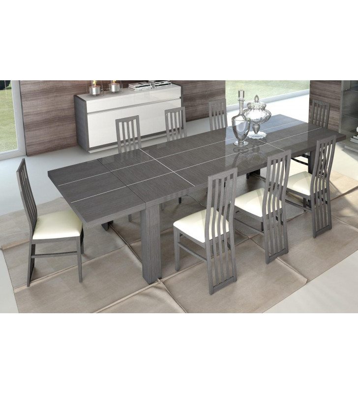 Glossy Grey & White Finish Dining Set 9Pcs Modern Made in Italy ESF Mangano