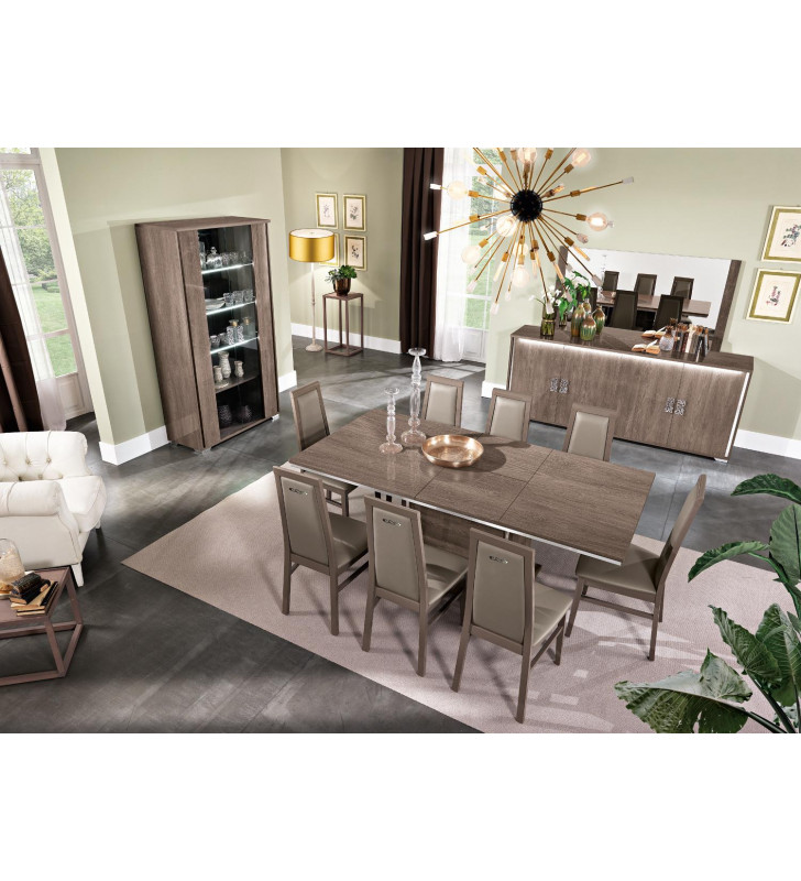 Glossy Brown Finish Dining Room Set w/Buffet & China 9Pcs Modern Made in Italy ESF Dover