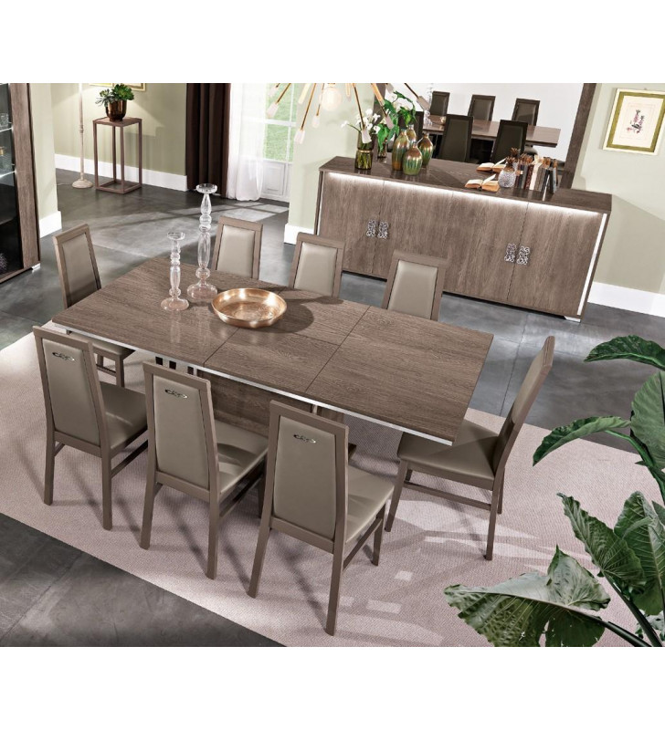 Glossy Brown Finish Dining Room Set w/ Buffet 10Pcs Modern Made in Italy ESF Dover
