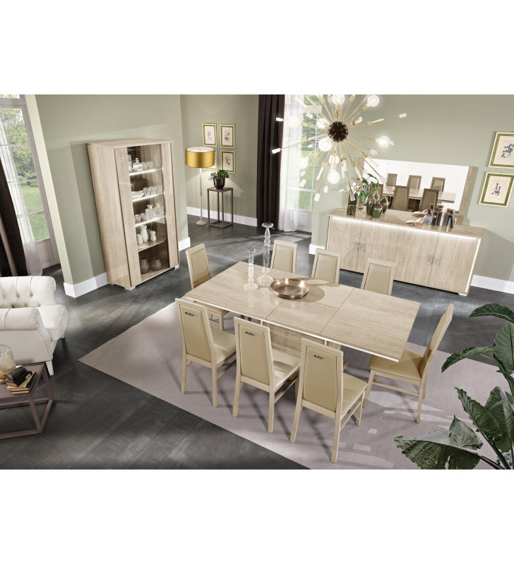 Glossy Beige Finish Dining Room Set w/Buffet & China 9Pcs Modern Made in Italy ESF Dover