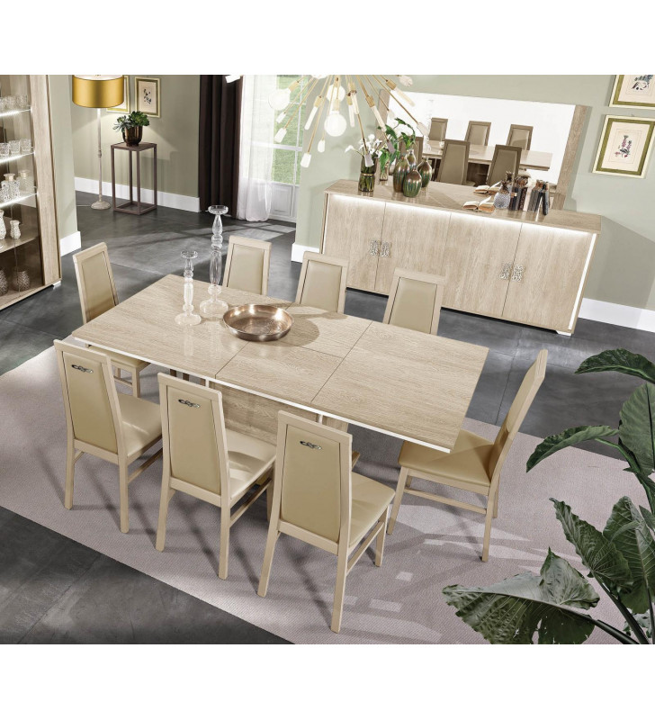 Glossy Beige Finish Dining Room Set 9Pcs Modern Made in Italy ESF Dover