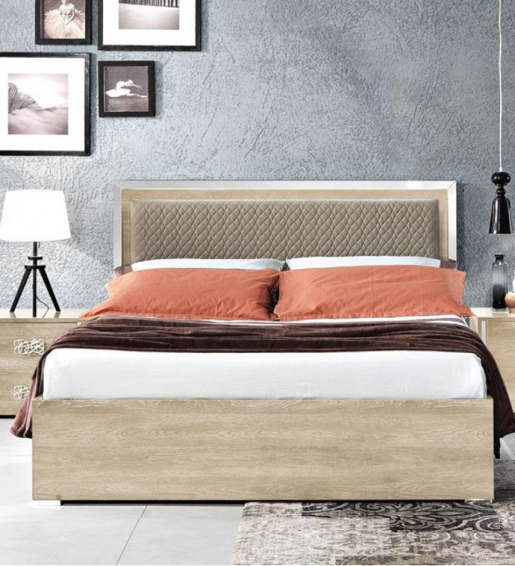 Glossy Beige Finish Queen Size Bed Modern Made in Italy ESF Dover