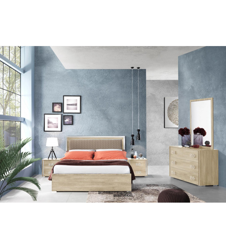 Glossy Beige Finish Queen Size Bedroom Set 5Pcs Modern Made in Italy ESF Dover