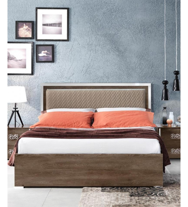 Glossy Brown Finish Queen Size Bed Modern Made in Italy ESF Dover
