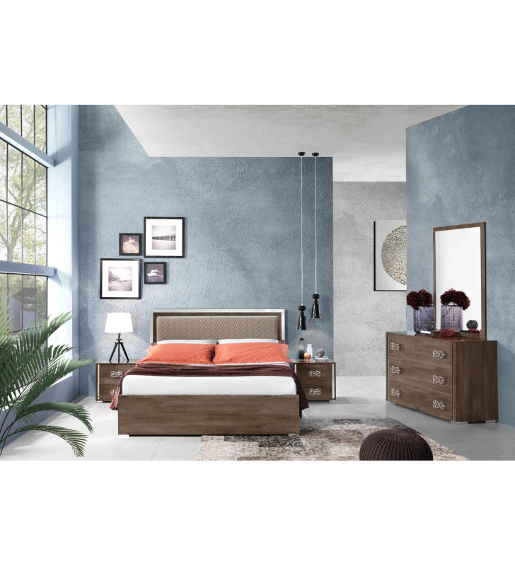 Glossy Brown Finish King Size Bedroom Set 5Pcs Modern Made in Italy ESF Dover