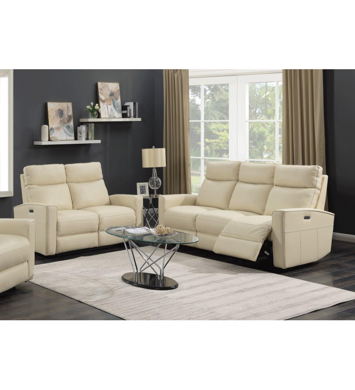 Contemporary Ivory Leather Living, Ivory Leather Sofa And Loveseat