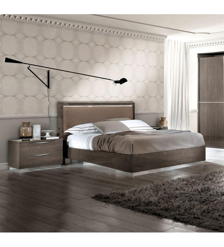 Silver Birch Finish Queen Bed & 2 Nightstands Modern Made in Italy ESF Platinum Rombi