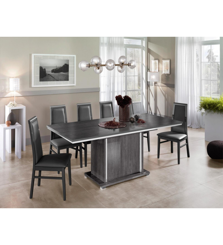 High Gloss Lacquer Antracite Finish Dining Set 7Pcs Modern ESF Oxford