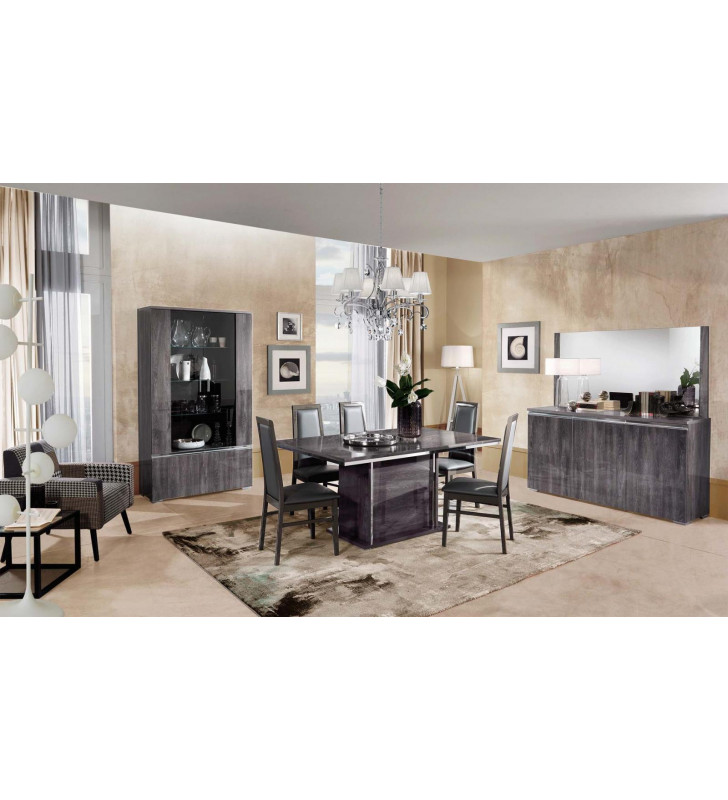 High Gloss Lacquer Antracite Finish Dining Set 10 Pcs w/Buffet & China Modern ESF Oxford