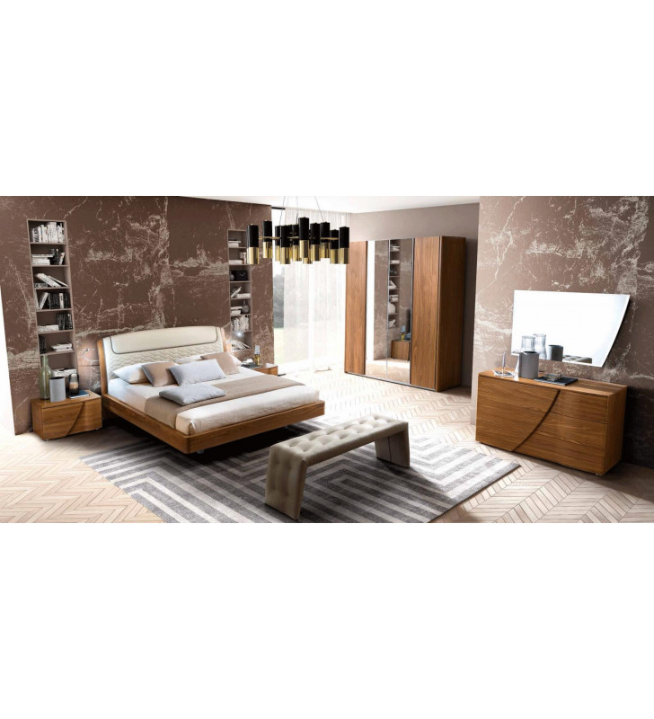 Walnut Finish Eco-Leather Headboard Queen Bedroom Set 5Pcs Modern ESF Luna