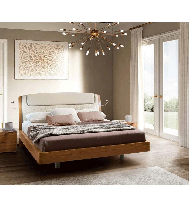 Walnut Finish Eco-Leather Headboard Queen Size Bed Modern ESF Luna