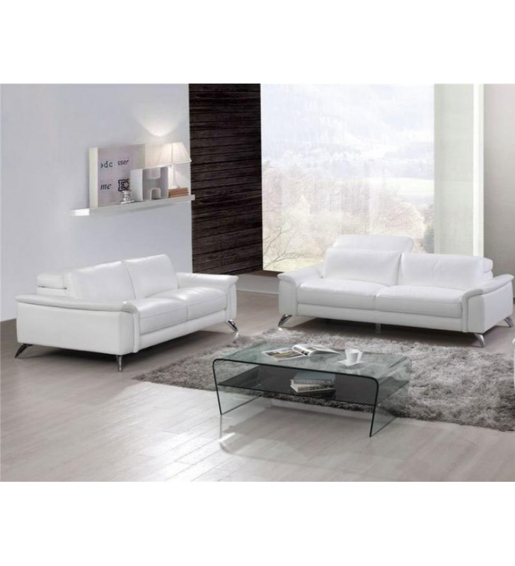 White Thick Leather 2Pcs Living Room Set Made in Italy Modern ESF S486 