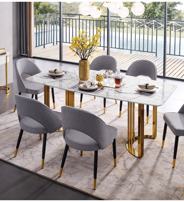 Marble Top & Gold Stainless Steel Dining Room Set 5Pcs Modern Made in Italy ESF 131