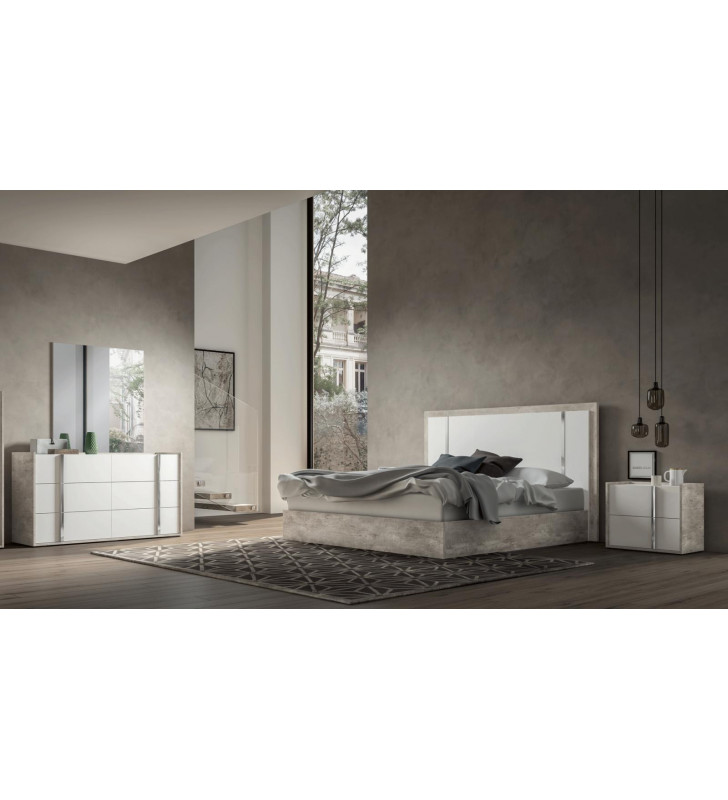 White & Grey Eco Stone King Bedroom Set 5Pcs Modern Made in Italy ESF Treviso