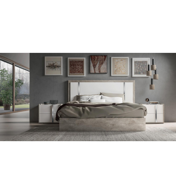 White & Grey Eco Stone Queen Bed & 2 Nightstands Modern Made in Italy ESF Treviso