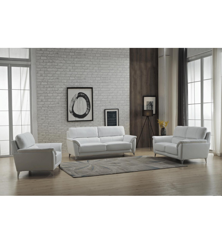 White Top Grain Leather Living Room Sofa Set 3Pcs Contemporary ESF 406