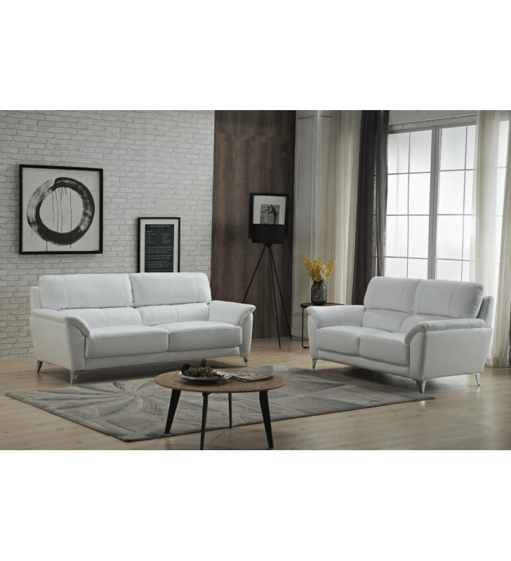 White Top Grain Leather Living Room Sofa & Loveseat Contemporary ESF 406
