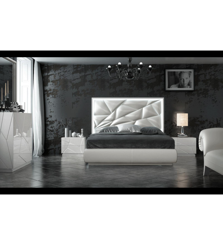 White Finish Futuristic King Bedroom Set 5Pcs Modern Made in Spain ESF Kiu