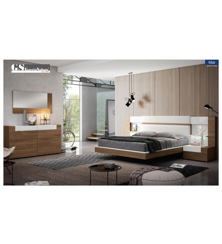 Walnut  & White Finish Queen Bedroom 5Pcs w/Double Dresser Made in Spain ESF Mar