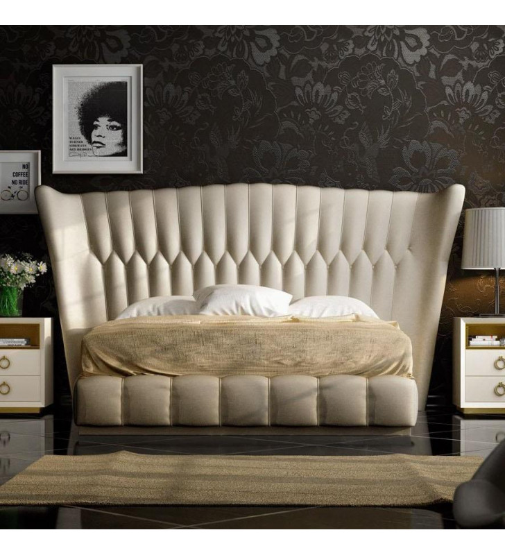 Beige Eco Leather Tufted King Bed Modern Made in Spain ESF Velvet 