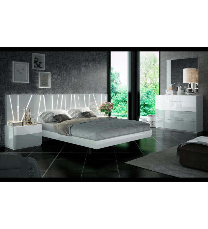 White & Gray Laquer Finish King Bedroom Set 5Pcs Spain ESF Ronda With Salvador