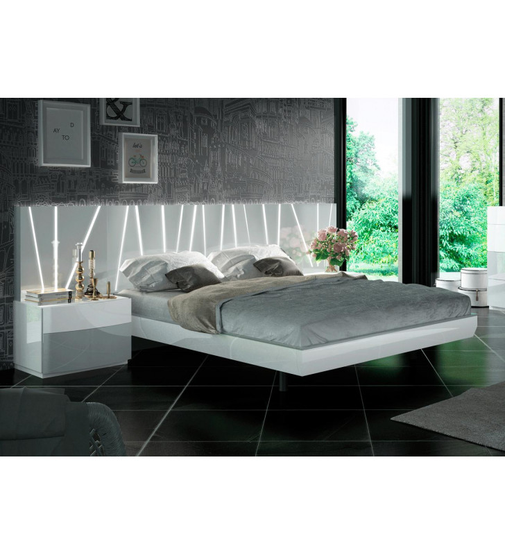 White & Gray Laquer Finish Queen Bed & 2 Nightstands Spain ESF Ronda With Salvador