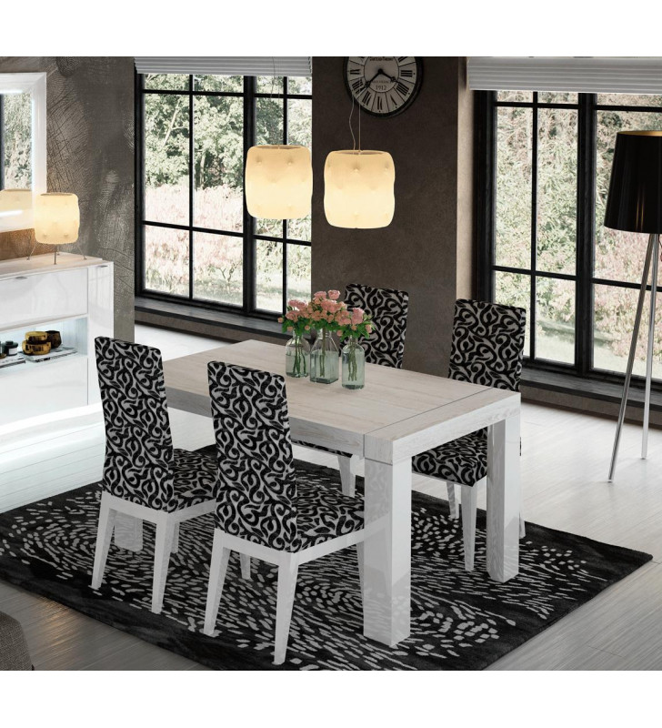 White & Black Lacquer Dining Room Set 5Pcs Modern Made in Spain ESF Cordoba