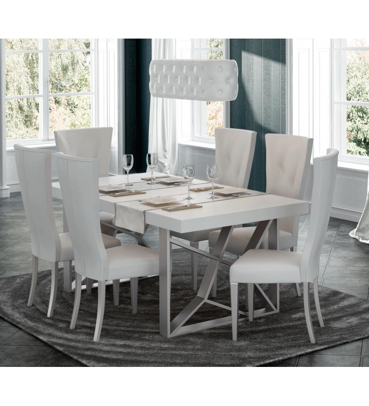 White High Gloss Lacquer Dining Room Set 7Pcs Modern Made in Spain ESF Kiu