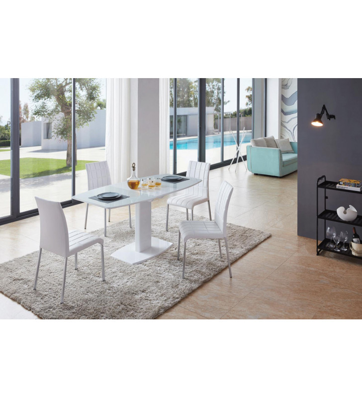 White Finish Glass Top Dining Table Set 7Pcs Modern ESF 2396-DT 3450-DC