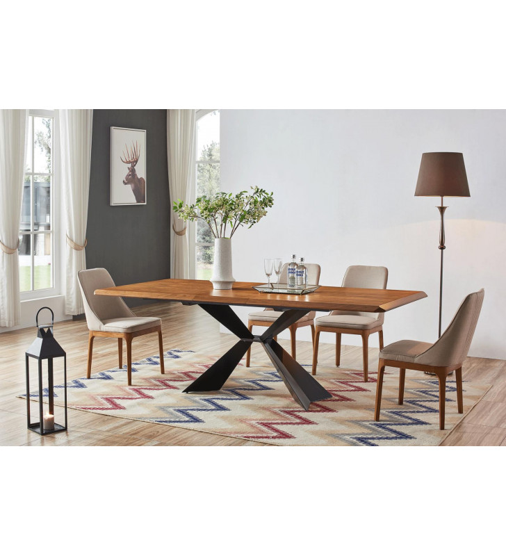 Walnut Finish Extension Dining Table Set 7Pcs Contemporary ESF 1712 -DT 1711-DC