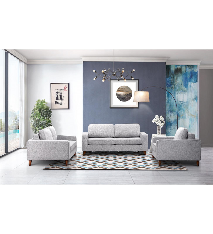 Gray Chenille Fabric Sleeping Sofa Set 3 Pcs Contemporary ESF Gary