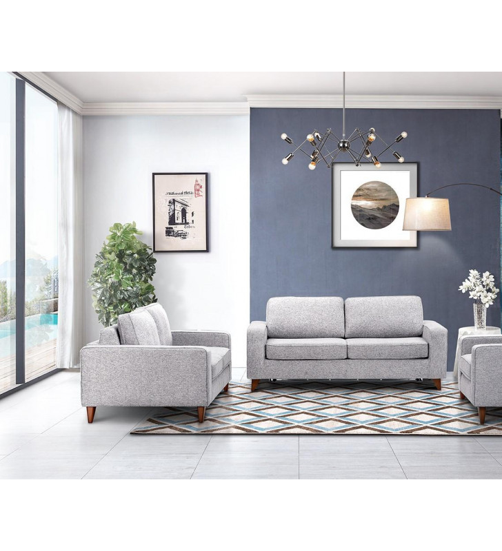 Gray Chenille Fabric Sleeping Sofa & Loveseat Contemporary ESF Gary