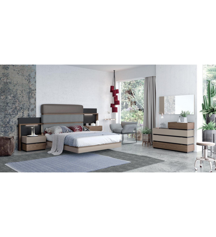 Brown Beige & Gray Finish King Bedroom Set 5Pcs Modern Made in Spain ESF Leo