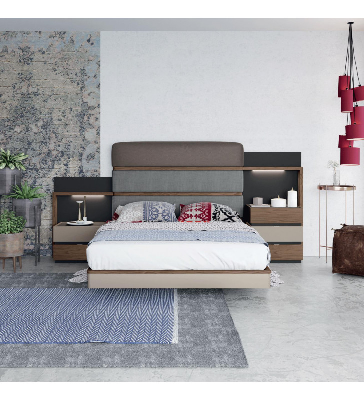 Brown Beige & Gray Finish King Bed & 2 nightstands Modern Made in Spain ESF Leo