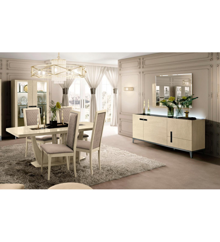High Gloss Ivory Extendable Dining Table Set 7Pcs Modern Made in Italy ESF Ambra Day 1 