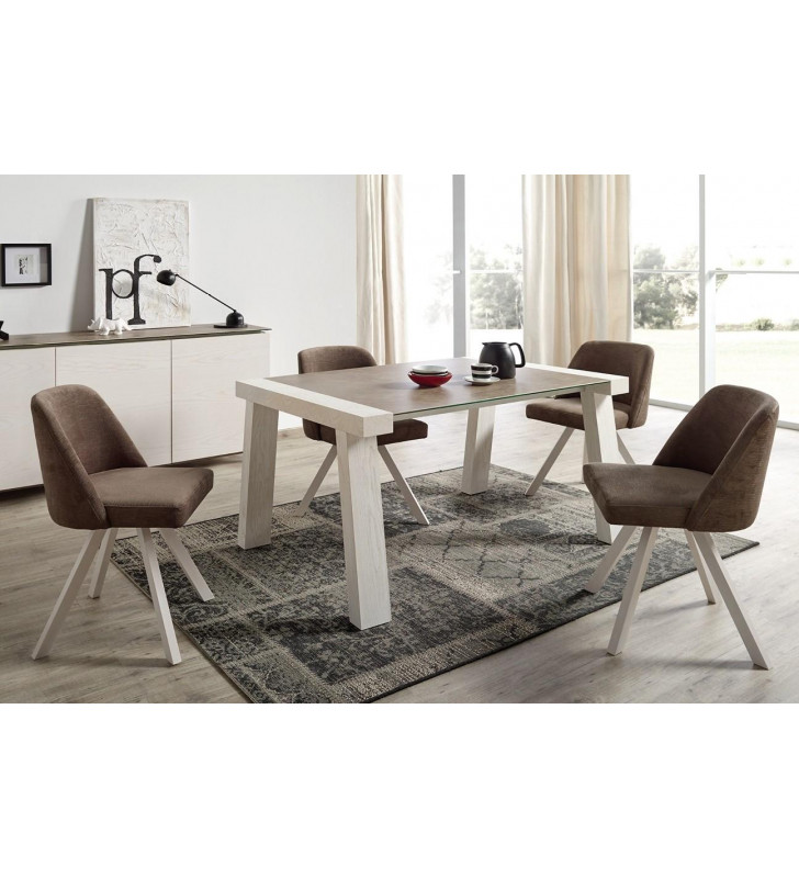 Brown & Beige Finish Extendable Dining Table Set 5Pcs Modern ESF Reyna with Albi