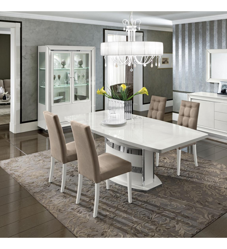 White High Gloss Lacquer Dining Table Set 5Pcs Modern ESF Dama Bianca