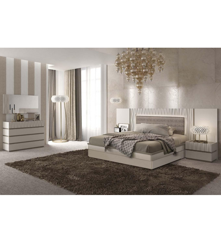 White Matt & Gloss Finish King Size Bedroom Set 5 Pcs Made in Spain ESF Marina