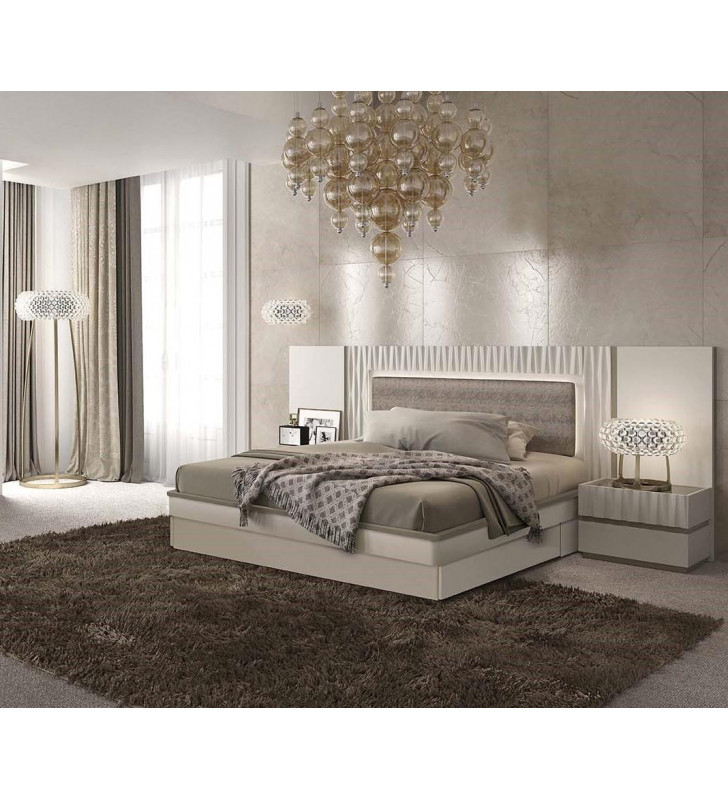 White Matt & Gloss Finish Queen Size Bed & 2 Nightstands Made in Spain ESF Marina