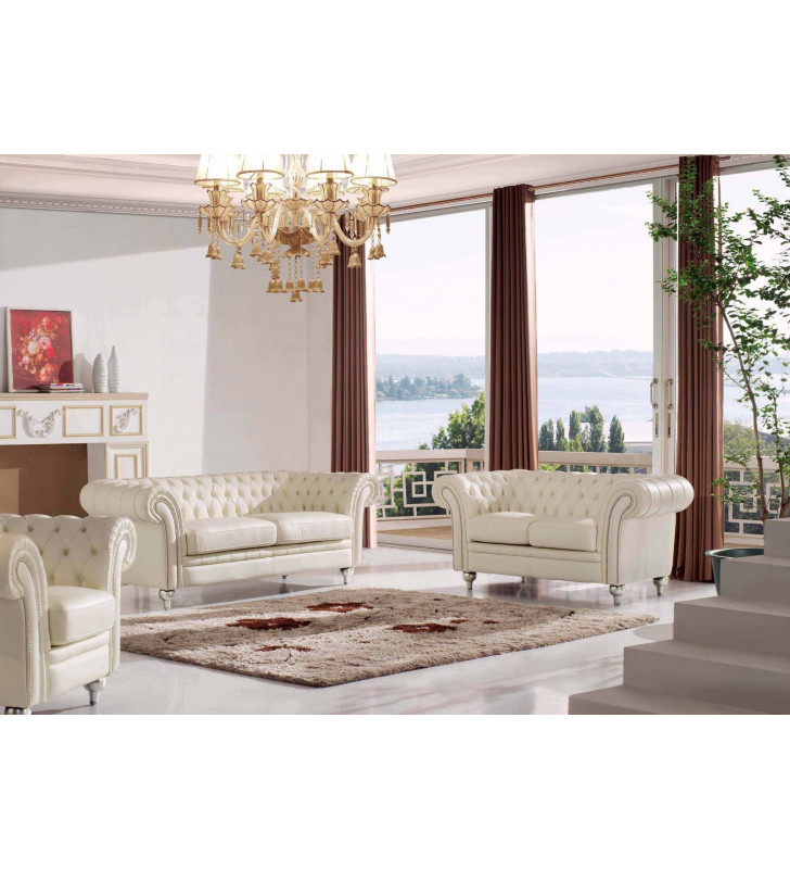 Beige Top-grain Leather Sofa & Loveseat Set 2Pcs Contemporary ESF 287