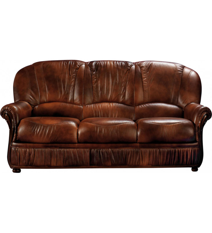 Brown Full Top-grain Leather Living Room Sofa Classic ESF Monica