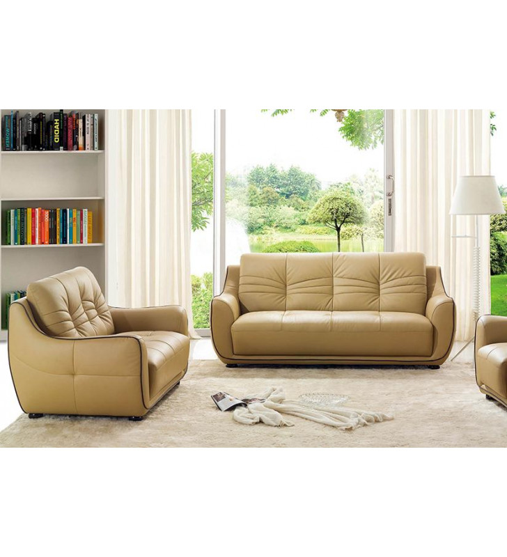 Beige Top-grain Leather Sofa & Loveseat Set 2Pcs  Modern ESF 2088